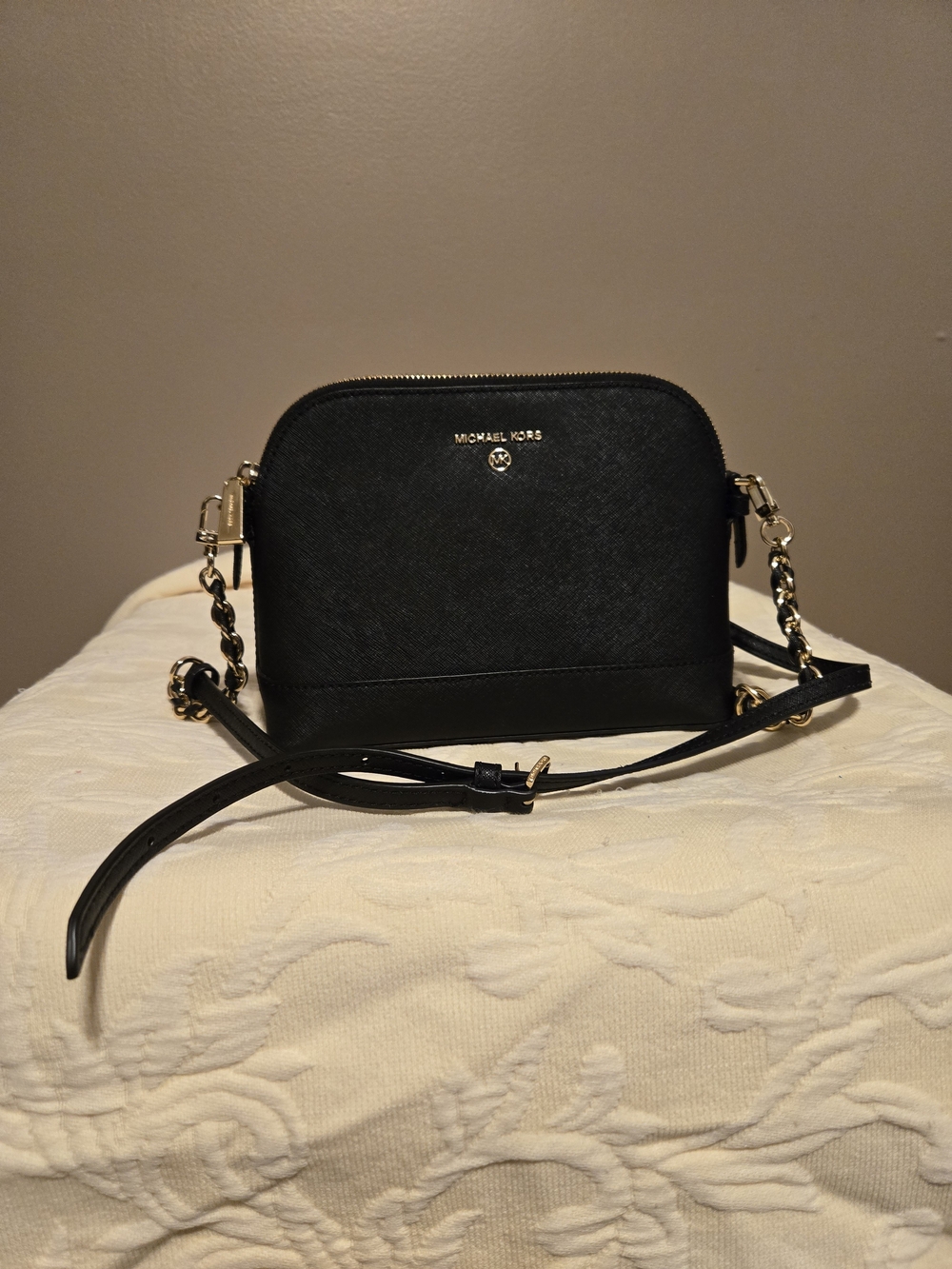 Michael Kors Black Saffiano Leather Large Dome Crossbody Bag
